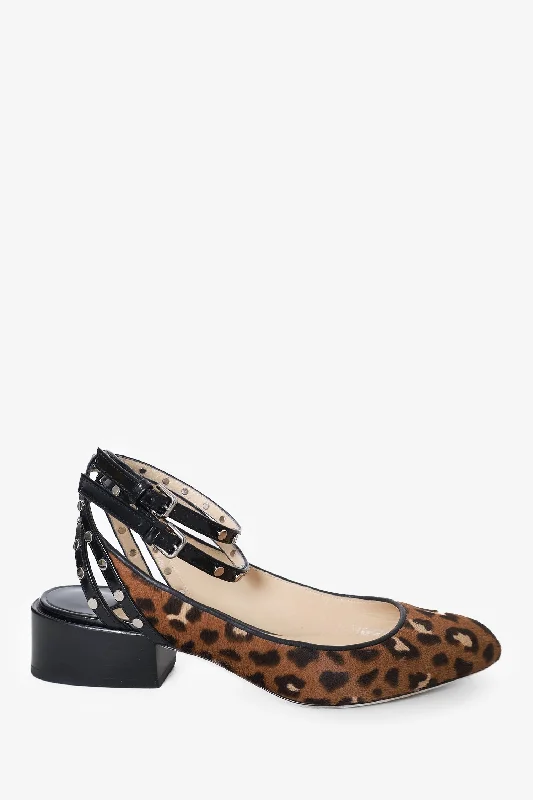 Jimmy Choo Leopard Print Pony Hair Slingback Pumps Size 35---Fashionable Kitten Heels for Date Night