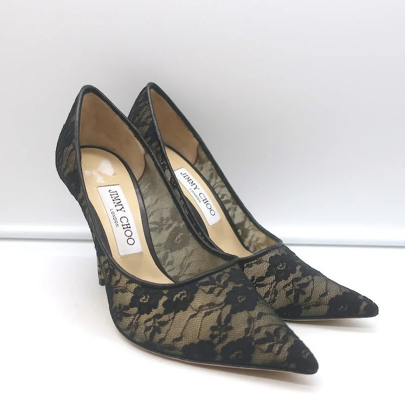 Stiletto Heel Pumps with Perfect Fit--Jimmy Choo Love 100 Lace Pumps Black Size 37 Pointed Toe Heels-Fashionable & Classic