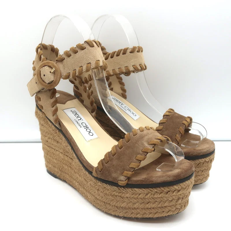 Affordable Suede Ankle Pumps for All-Day Wear--Jimmy Choo Platform Espadrille Wedges Abigail Brown Whipstitched Suede Size 36.5