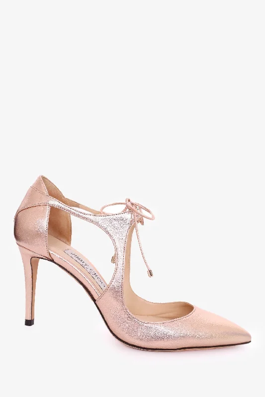 Jimmy Choo Rose Gold Leather Heels Size 37.5---Comfortable Leather Pumps for Office and Everyday Wear