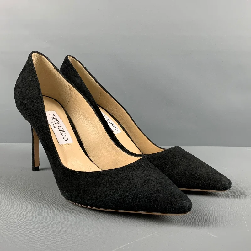 Affordable Suede Ankle Pumps for All-Day Wear--JIMMY CHOO Size 10.5 Black Suede Classic Pumps