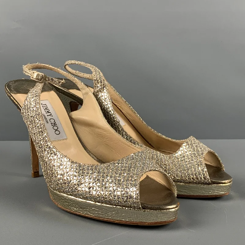 Fashionable Leather Slingback Pumps for Casual Wear--JIMMY CHOO Size 10 Silver Leather Slingback Pumps