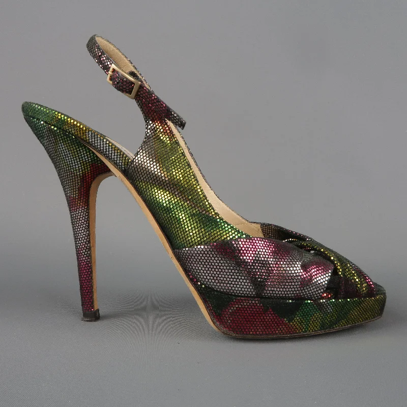 Stylish Platform Heels for Extra Height--JIMMY CHOO Size 6.5 Multi-Color Lame' Slingbakc Platform Pumps