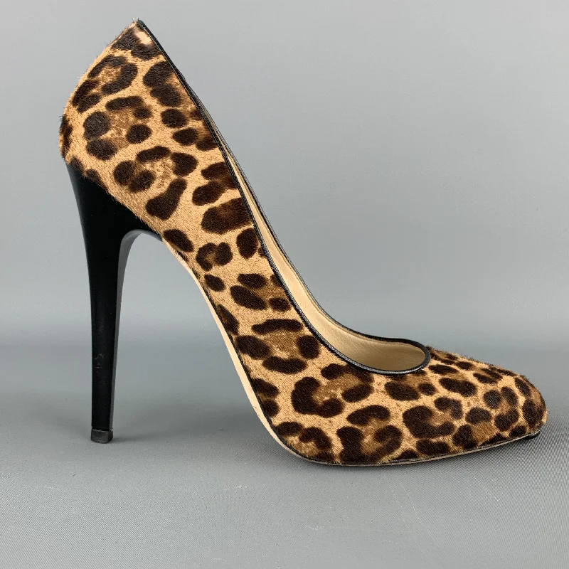 Versatile Heeled Sandals for Any Occasion---JIMMY CHOO Size 7.5 Brown Leopard Print Calf hair VICTORIA Pumps