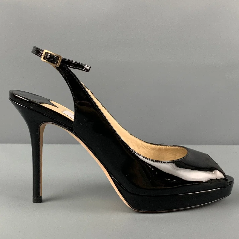 Sleek and Shiny Patent Pump Heels for a Polished Look--JIMMY CHOO Size 7 Black Patent Leather Slingback Nova Pumps