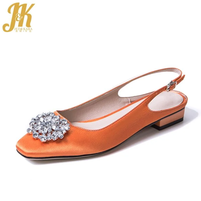 JK Famous Brand Women Pumps Satin Summer Buckle Back Strap Handmade Shoes Women Square Heel Crystal Silk Square Toe Footwear---Durable Square Toe Block Heels for Everyday Use