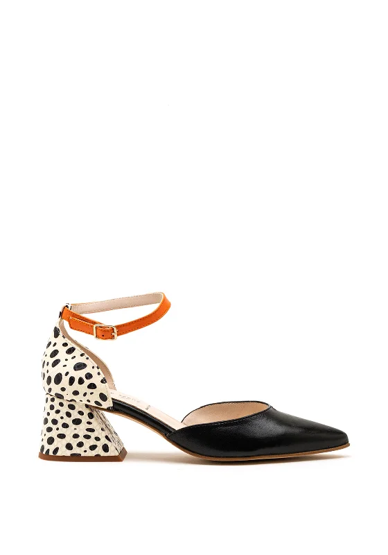 Trendy Chunky Heel Pumps for Casual Wear--Jose Saenz Leather Dalmatian Block Heel Shoes, Black