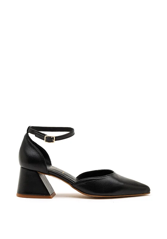 Trendy Chunky Heel Pumps for Casual Wear--Jose Saenz Leather Pointed Block Heel Shoes, Black