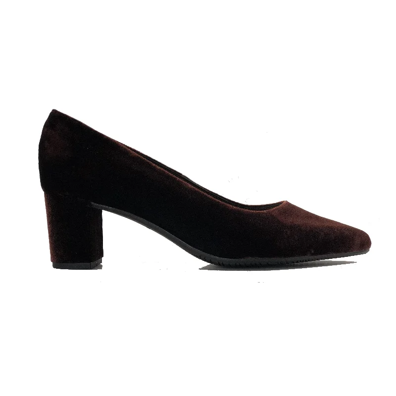 Luxurious Velvet Women's Pumps with Soft Finish---'Joy' vegan mid heel by Zette Shoes - chocolate velvet