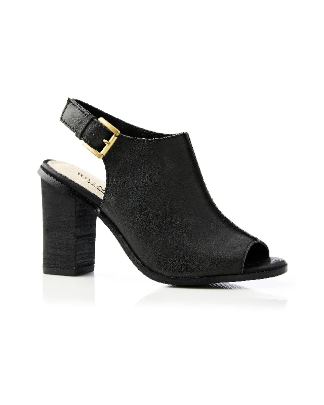 Trendy Chunky Heel Pumps for Casual Wear--Julia Leather Block Heel Black