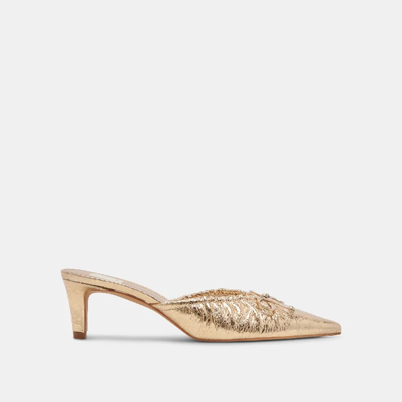 KAIRI MID HEELS GOLD DISTRESSED LEATHER---Comfortable Leather Pumps for Office and Everyday Wear