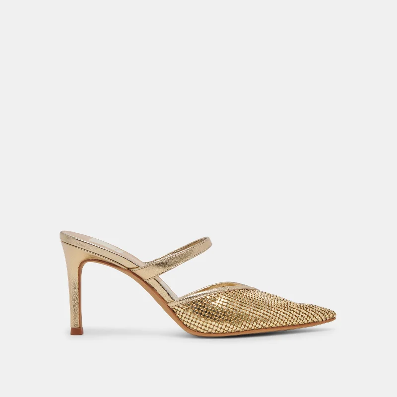 Stiletto Heel Pumps with Perfect Fit--KANIKA MESH HEELS GOLD METALLIC MESH-Fashionable & Classic