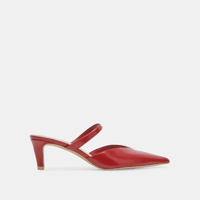 Stiletto Heel Pumps with Perfect Fit--KANIKA MID HEELS RED CRINKLE PATENT-Fashionable & Classic