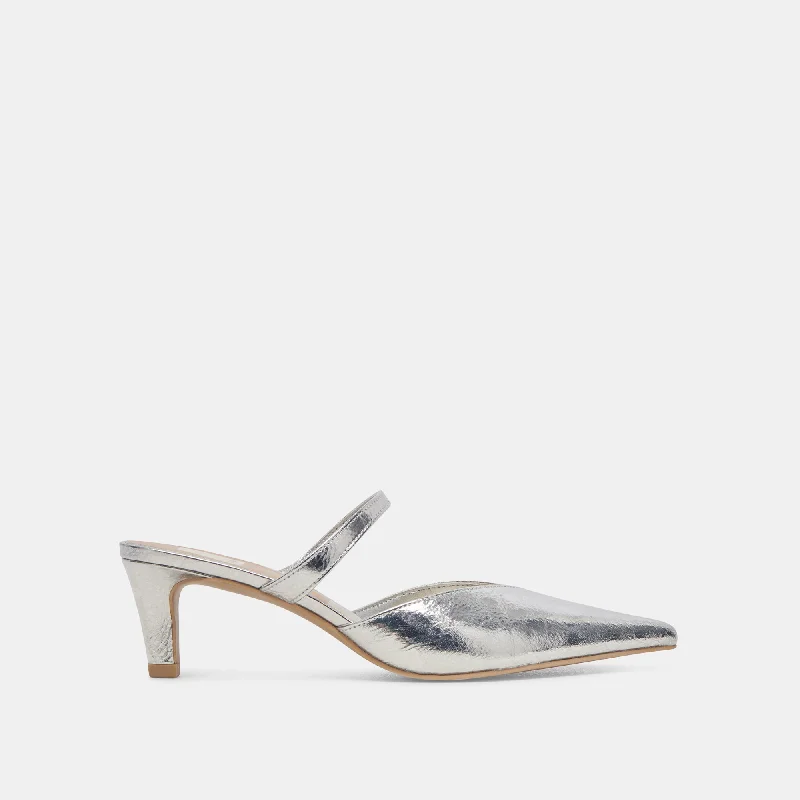 KANIKA MID HEELS SILVER DISTRESSED LEATHER---Comfortable Leather Pumps for Office and Everyday Wear