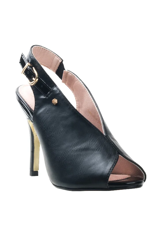 Trendy Peep Toe Platform Heels Crafted from Genuine Leather--Kate Appleby Langarth Peep Toe Slingback Heels, Black