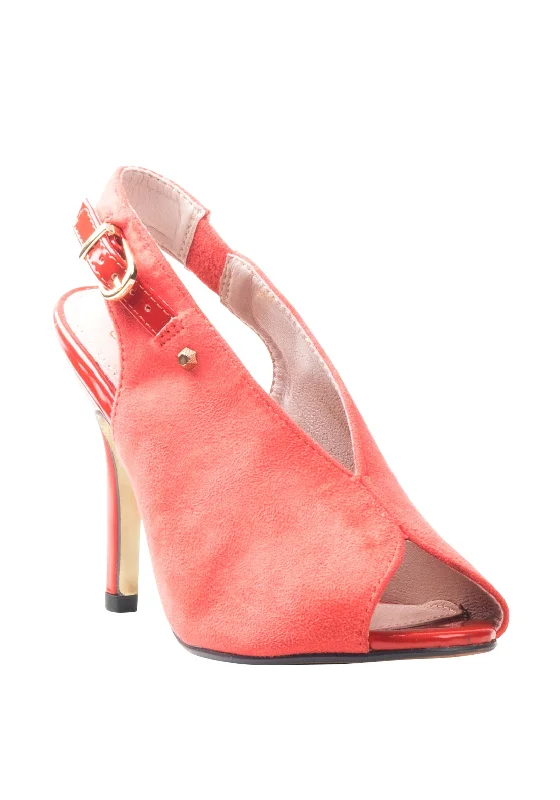 Trendy Peep Toe Platform Heels Crafted from Genuine Leather--Kate Appleby Langarth Peep Toe Slingback Heels, Coral