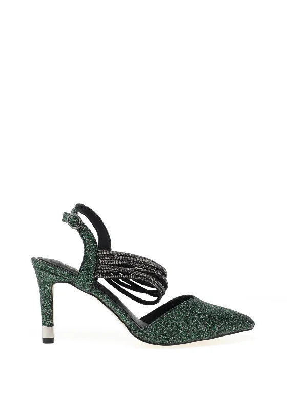 Versatile Heeled Sandals for Any Occasion---Kate Appleby Wishaw Shimmering Multi Strap Heeled Shoes, Emerald Sparkle