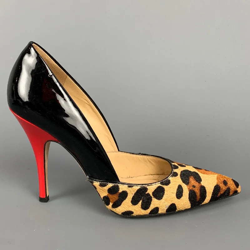 Sleek and Shiny Patent Pump Heels for a Polished Look--KATE SPADE Size 6 Black Patent Leather Leopard Print Calf Hair Pumps