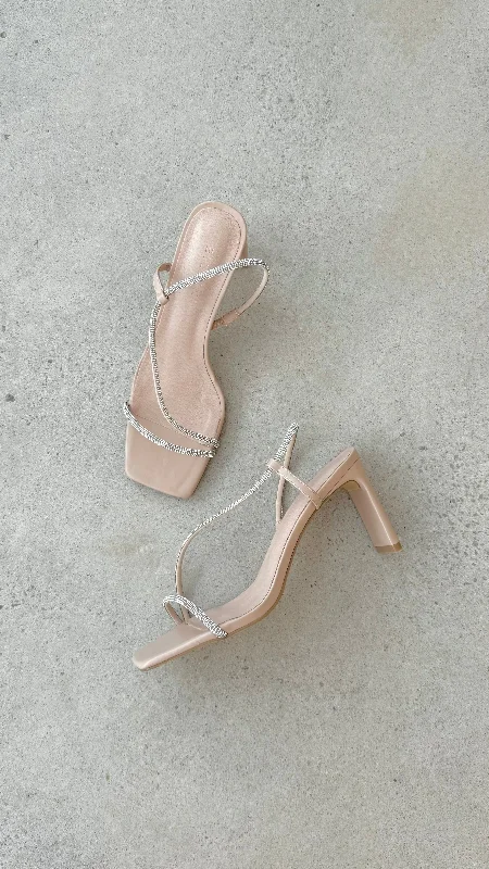 Stiletto Heel Pumps with Perfect Fit--Kaye Heels - Nude Diamante-Fashionable & Classic