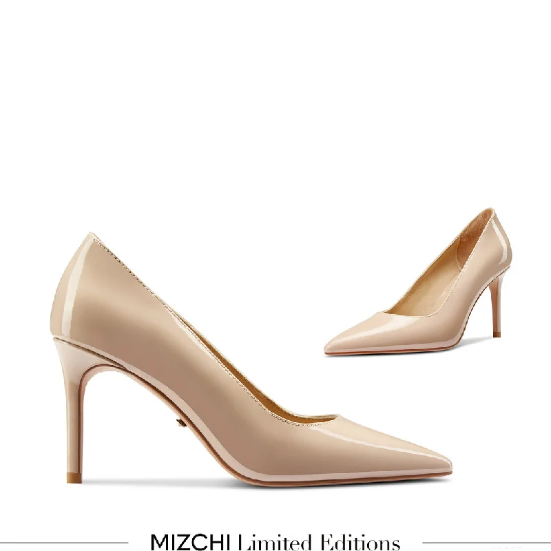 Sleek and Shiny Patent Pump Heels for a Polished Look--*Kayte - Beige Patent Classic Pump