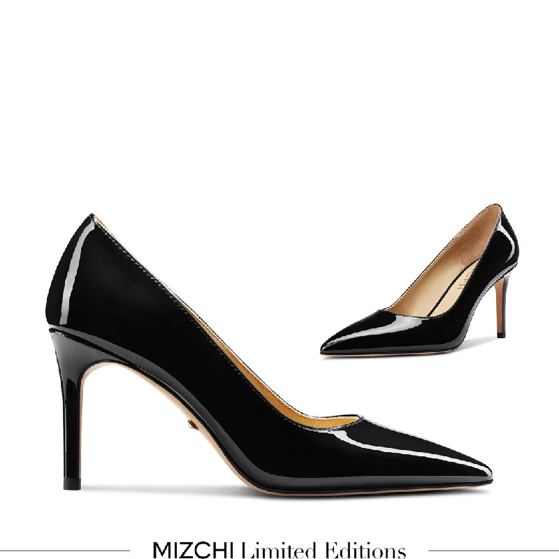 Sleek and Shiny Patent Pump Heels for a Polished Look--*Kayte - Black Patent Classic Pump