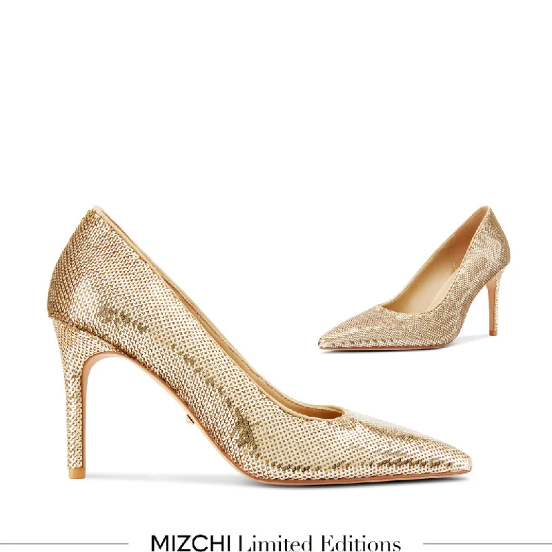 *Kayte - Gold Glitter Party Pump---Trendy Glitter Heels for a Glamorous Look