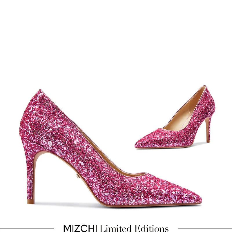 *Kayte - Pink Glitter Party Pump---Trendy Glitter Heels for a Glamorous Look