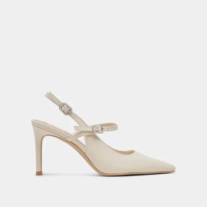 KELLEN HEELS IVORY LEATHER---Comfortable Leather Pumps for Office and Everyday Wear