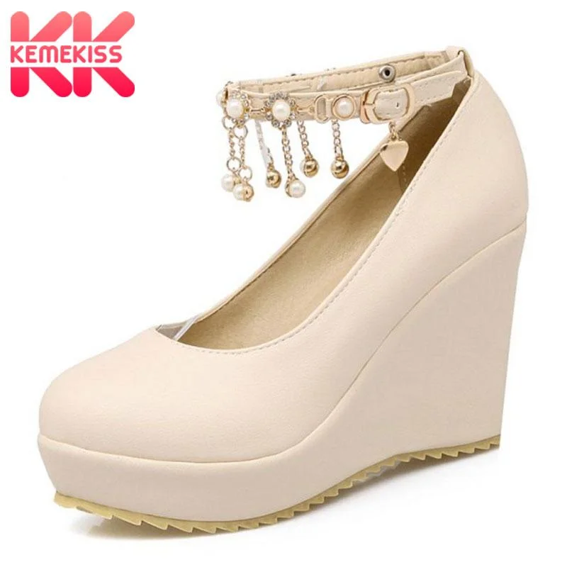 Stylish Platform Heels for Extra Height--KemeKiss Large Size 33-43 Spring Summer Wedges High Heels Women Shoes Woman Pumps Sweet Comfortable Platform Shoes