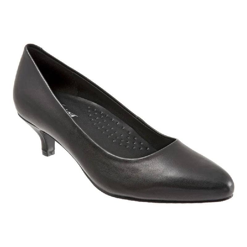 Trotters Kiera Heel Black Leather (Women's)---Comfortable Leather Pumps for Office and Everyday Wear