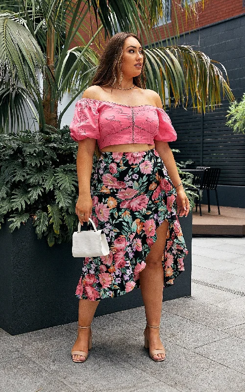 Women's denim skirts with cuffed hems for chic style -Kiki Skirt - Black Floral