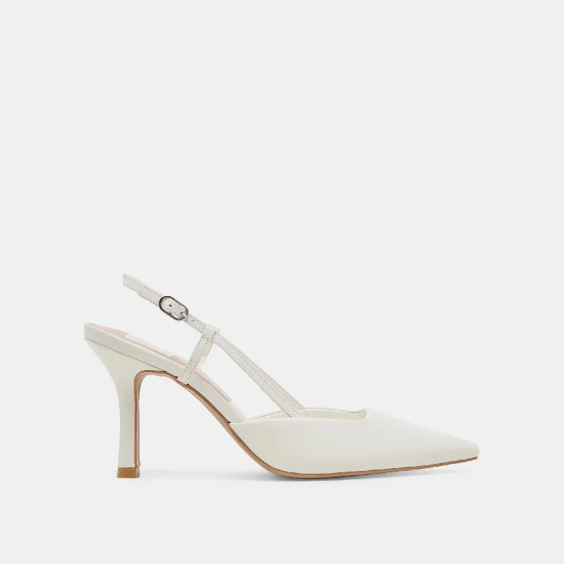 KIM HEELS WHITE LEATHER---Comfortable Leather Pumps for Office and Everyday Wear