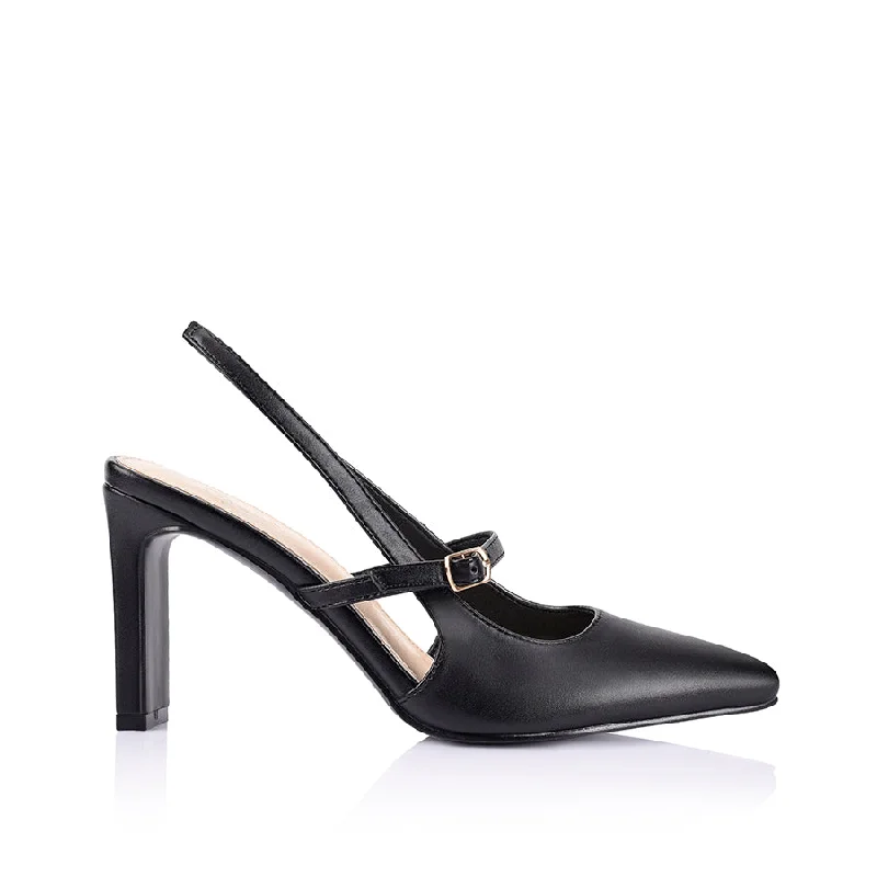 Trendy Chunky Heel Pumps for Casual Wear--Kimchi Slingback Block Heels - Black