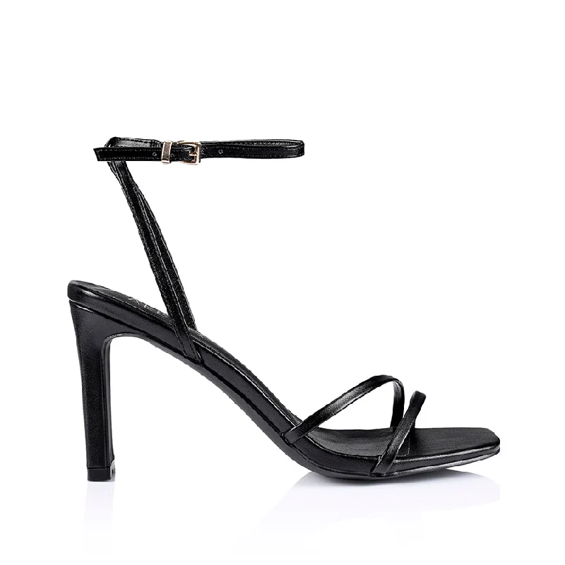 Kimmy Slim Strappy Heels - Black Smooth---Affordable Strappy Platform Heels with Premium Quality