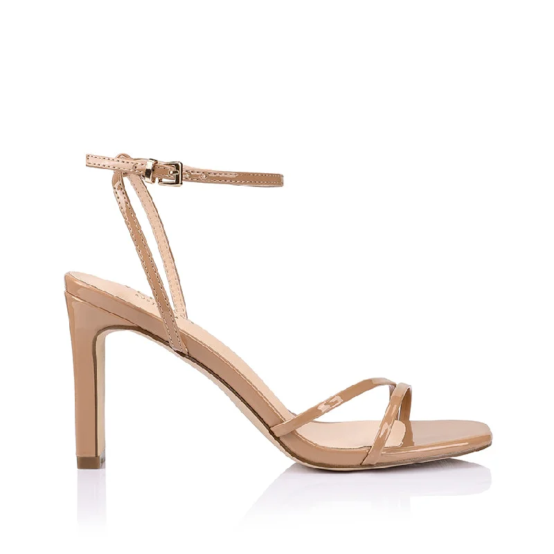 Kimmy Slim Strappy Heels - Dark Camel Patent---Affordable Strappy Platform Heels with Premium Quality