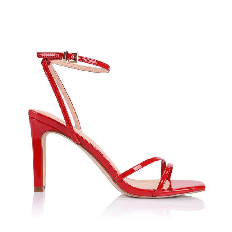 Kimmy Slim Strappy Heels - Red Patent---Affordable Strappy Platform Heels with Premium Quality