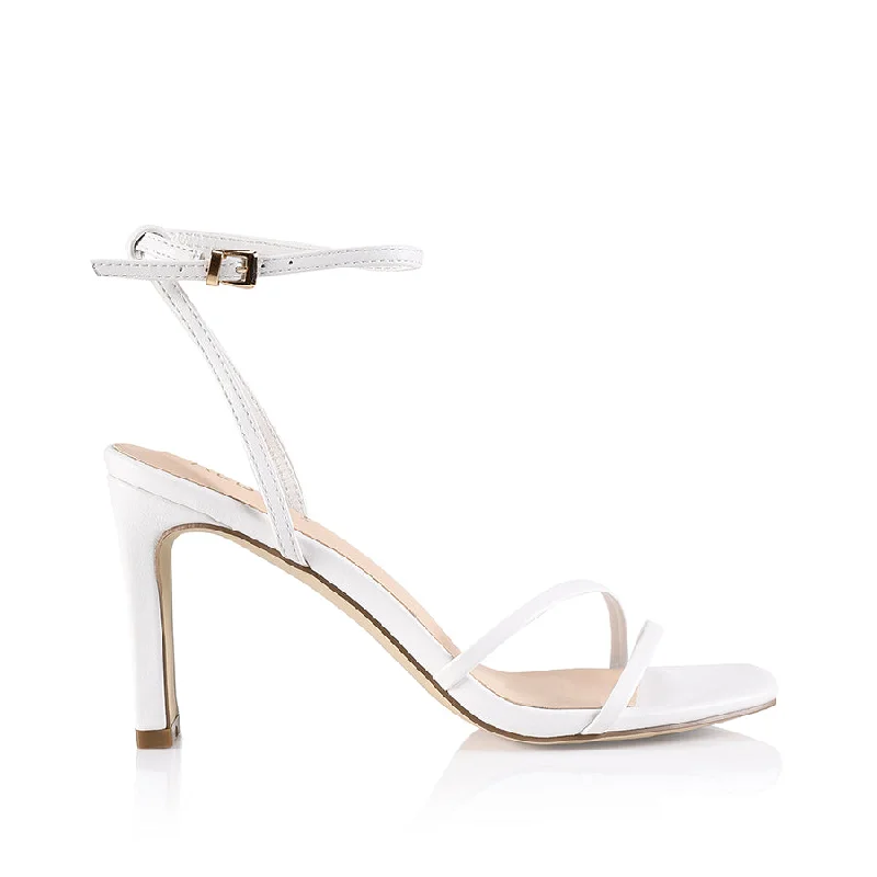 Kimmy Slim Strappy Heels - White Smooth---Affordable Strappy Platform Heels with Premium Quality