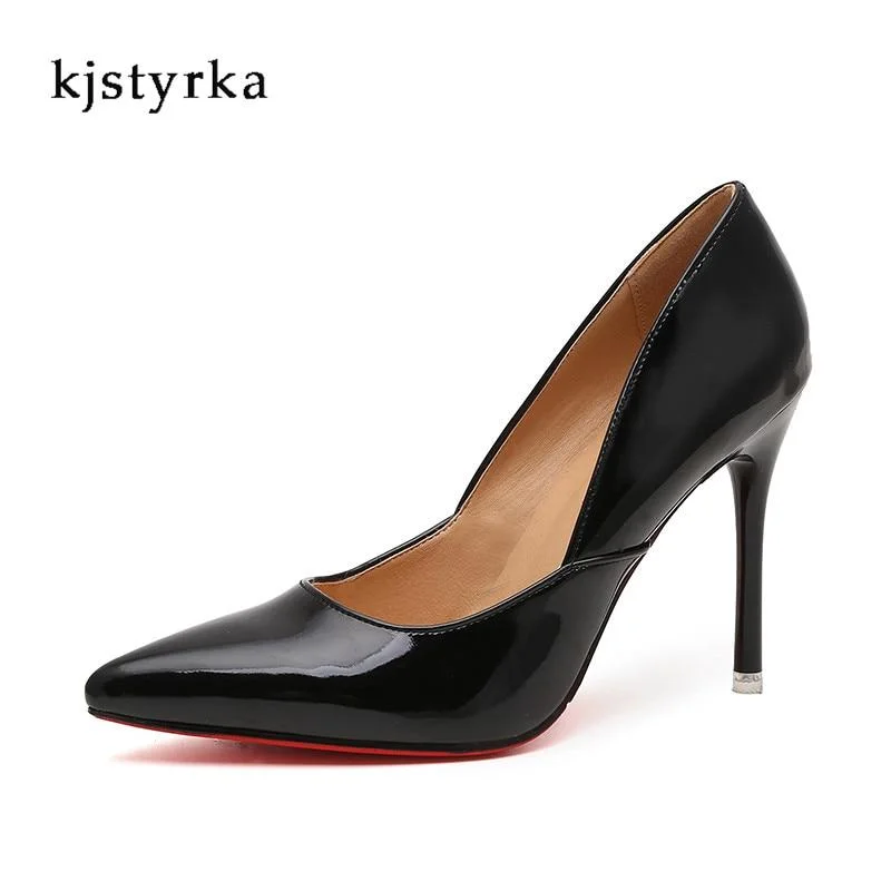 Sleek and Shiny Patent Pump Heels for a Polished Look--Kjstyrak 2017 red bottom super thin heels women wedding pumps patent leather pointed toe ladies shoes