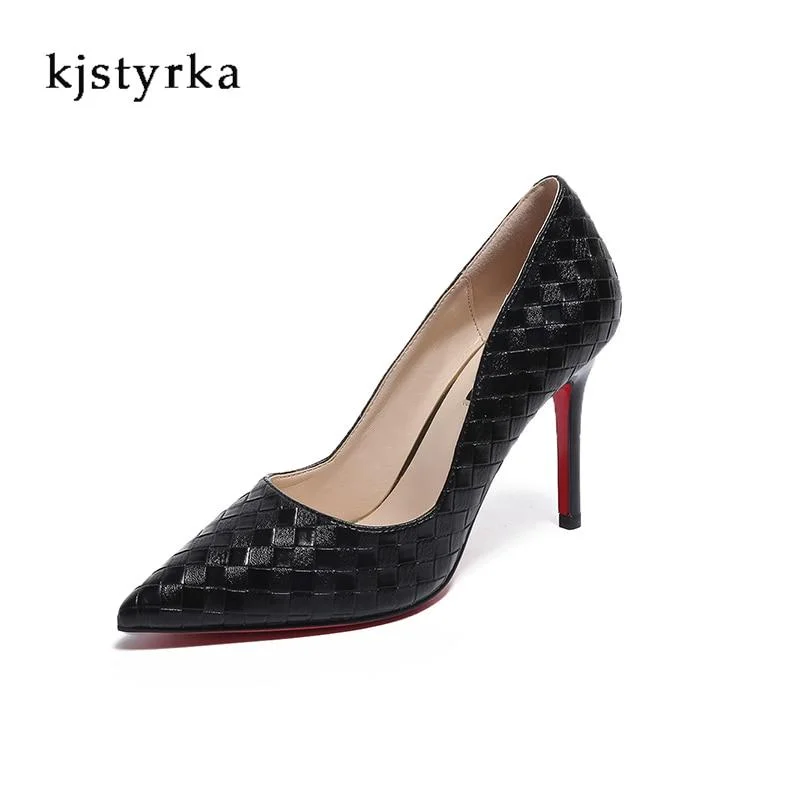 Versatile Dress Heels for Formal and Casual Wear---Kjstyrka 2018 Faux Crocodile Shoes Woman Office Ladies Red Sole High Heels Shoes Point Toe Women Pumps Sapatos Femininos