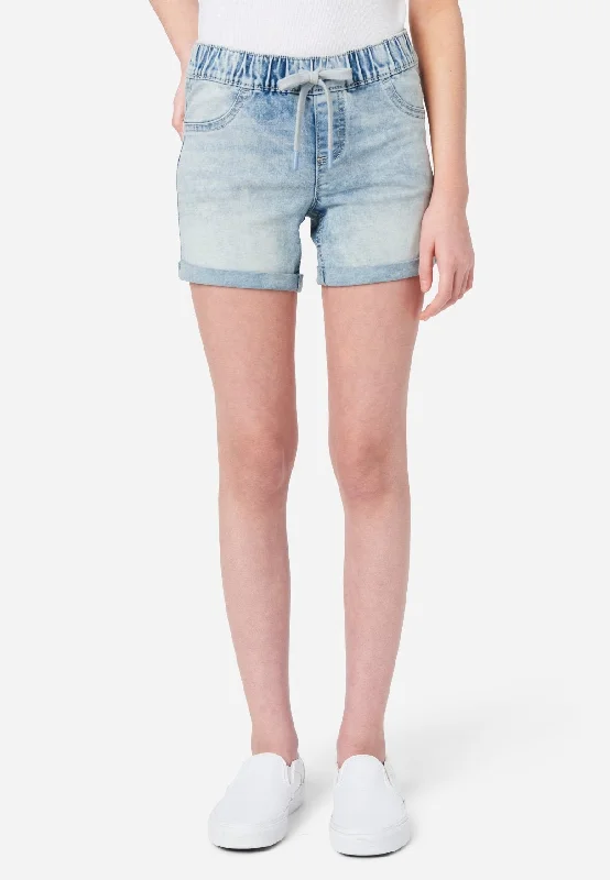 Pull-On Midi Denim Shorts