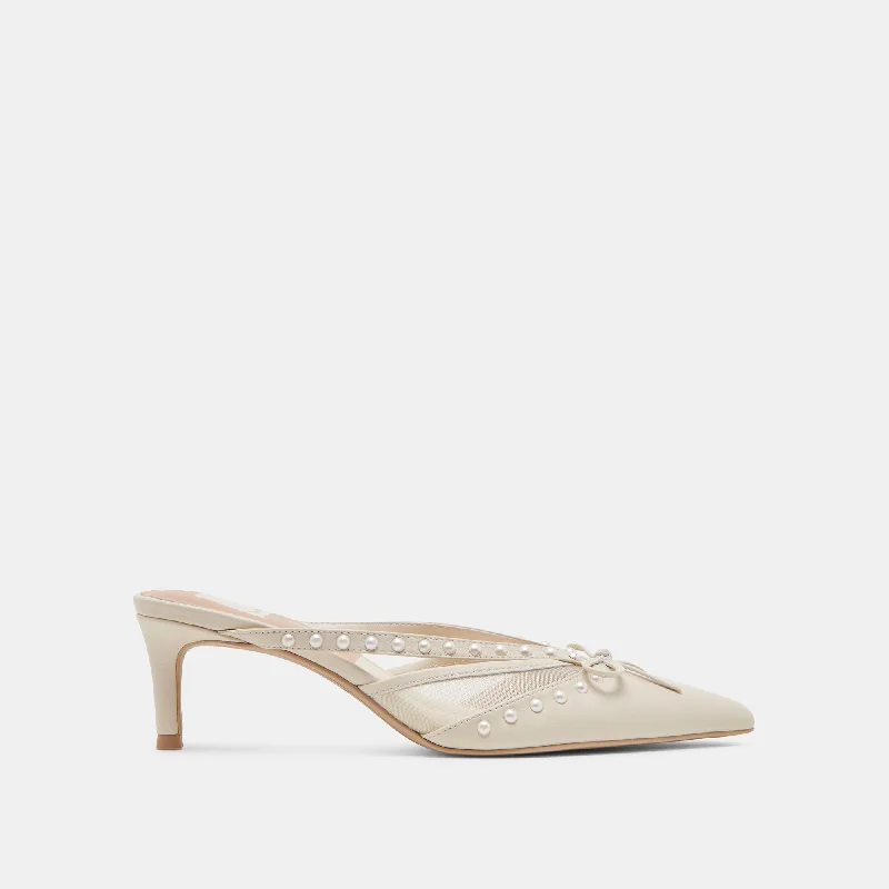 KYLENE PEARL HEELS VANILLA LEATHER---Comfortable Leather Pumps for Office and Everyday Wear