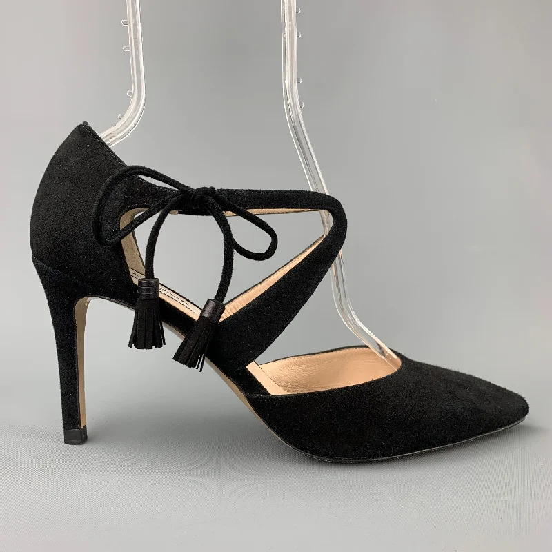 Affordable Suede Ankle Pumps for All-Day Wear--L.K.BENNETT Size 11 Black Suede Loren Strappy Pumps