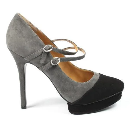 Grey 9 US - 40 EUR Nine West Womens Double Strap Pump NWARGILE DKGRY BK---Fashionable Kitten Heels for Date Night