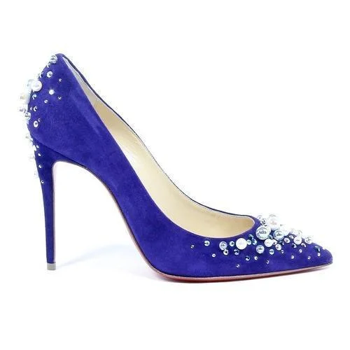 Blue 39.5 EUR - 9.5 US Christian Louboutin Womens Pump CANDIDATE 100 VEAU VELOURS---Fashionable Kitten Heels for Date Night