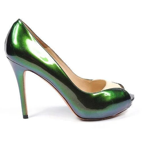 Stylish Open Toe Heels for Summer--Green 39 EUR - 9 US Alexander McQueen decollete open toe 216794 WA0O2 3071