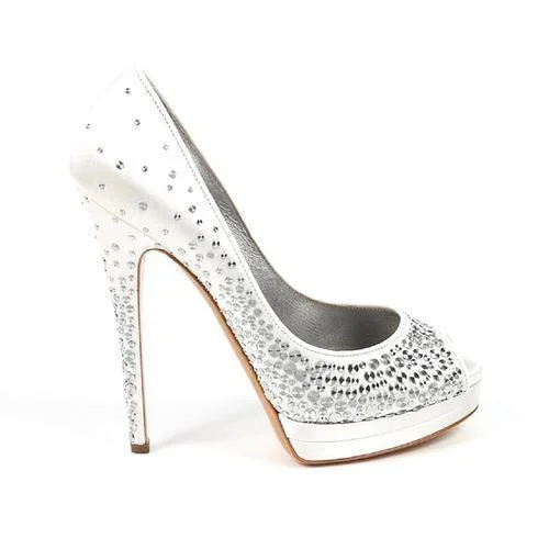 White 36 EUR - 6 US Casadei decollete 5064CZ---Fashionable Kitten Heels for Date Night