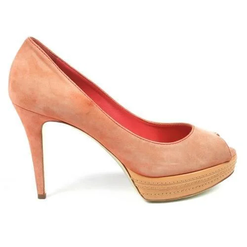 Stylish Open Toe Heels for Summer--Coral 36 EUR - 6 US Sebastian Milano ladies pump open toe S4370 CAMOSCIO ML 249 CORALLO