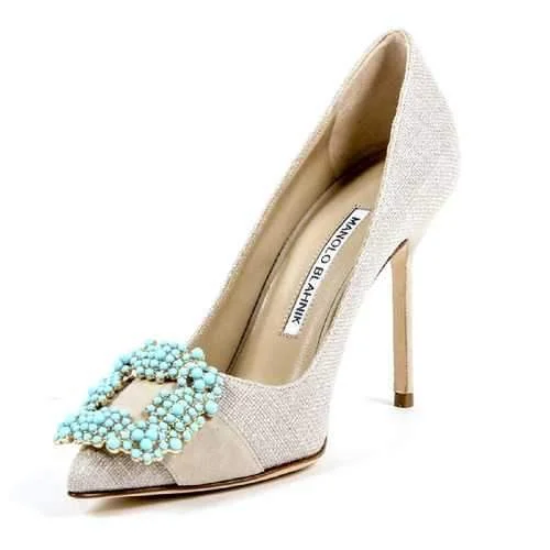 Beige 36 EUR - 6 US Manolo Blahnik Womens Pump GIBI TU ALASKA 082---Fashionable Kitten Heels for Date Night