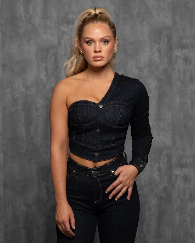 Denim tops featuring exoskeleton compatibility- -Affordable women's denim tops for everyday use-LaDonna Top