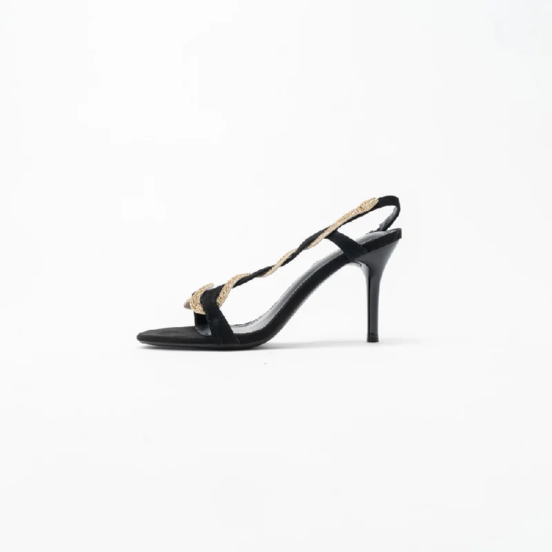 La Her Qxg-17 Ladies Evening Shoe Black/Gold---Elegant Evening Heels for Weddings and Parties